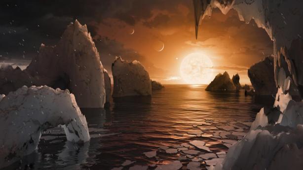 Recreación artística del exoplaneta TRAPPIST-1f (AP)
