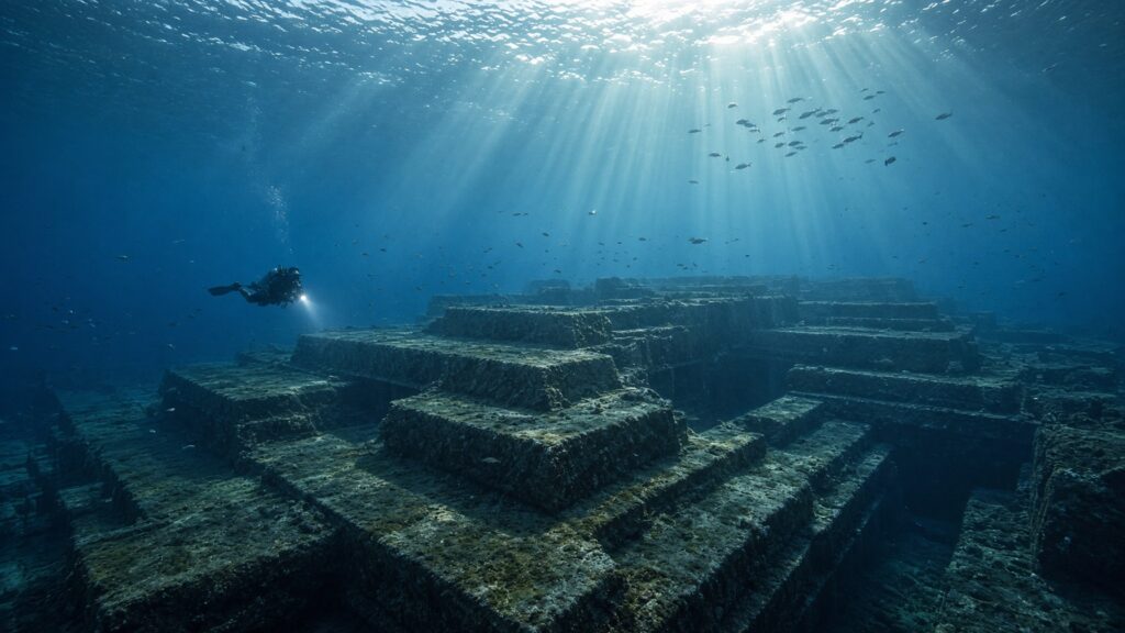 Formación de rocas escalonadas bajo el mar en Yonaguni